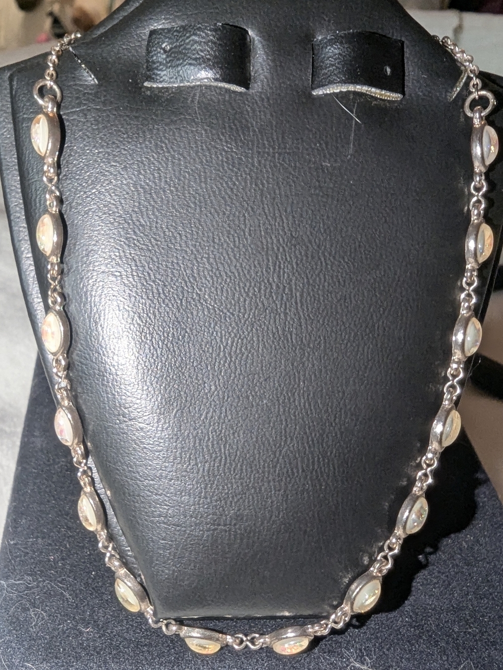 Vintage Y2K Iridescent Marquise Link Necklace –   Faux Fire Opal Dainty Choker